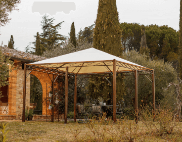 Pavillon Torino unbeschichtet mit Sonnensegel in einem mediterranen Garten