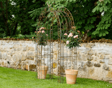Rosenbogen Calabria mit Rosen im heimischen Garten